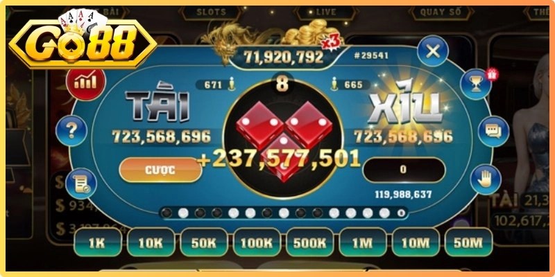 Tài Xỉu Go88 - Sốc Khối Tài Sản Khủng Sau 5 Phút 2 Giao diện đặt cược trực quan của Tài Xỉu Go88